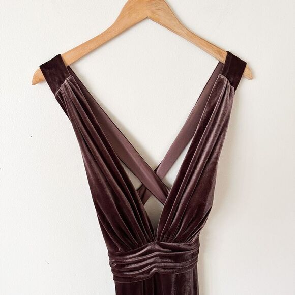 Revelry Women’s Dylan Velvet Criss Cross Open Back Bridesmaids Dress in Dusty Pu - Picture 5 of 12